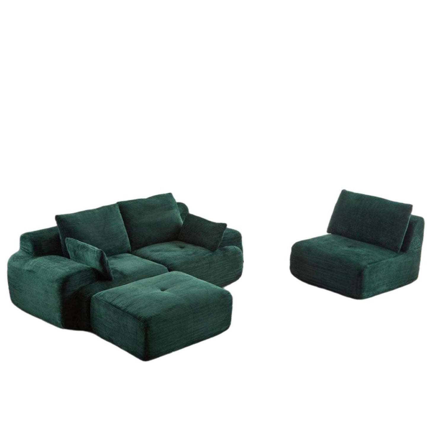 Cloud Modular Sectional Sofa,Corduroy Fabric,Extra Deep Loveseat,No Assembly Required,Green