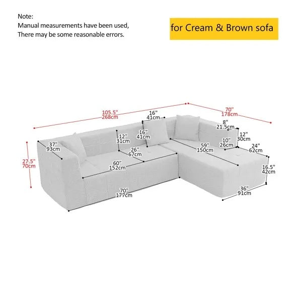 Modular L-Shaped Sectional Floor Couc