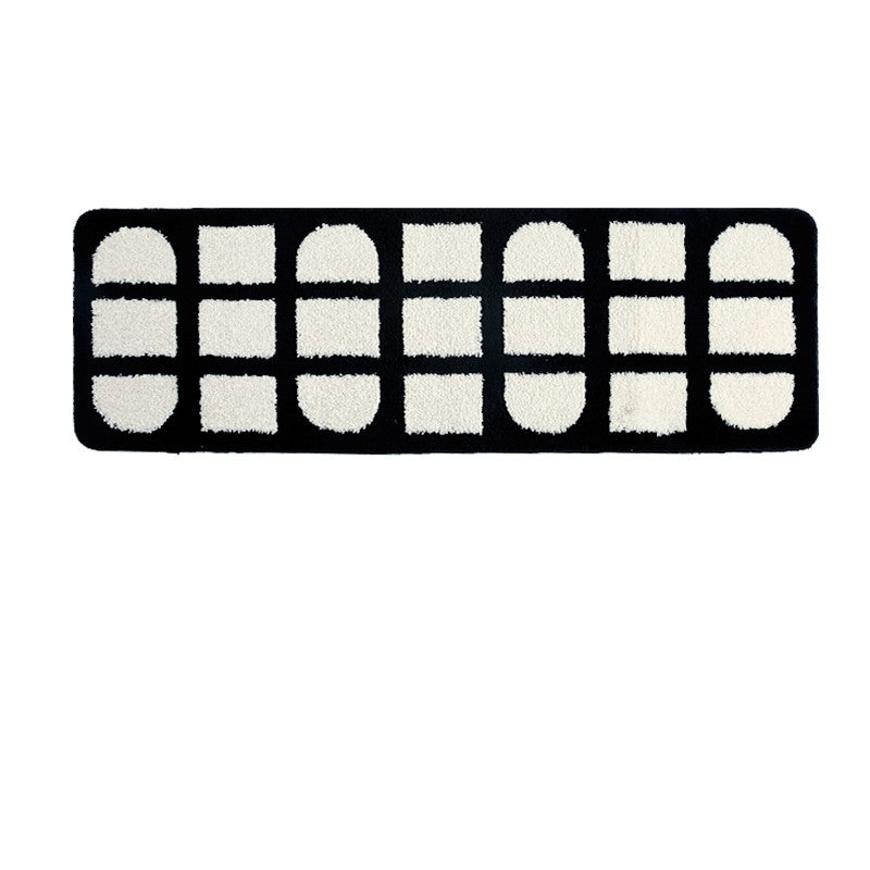Black And White Plaid Bedroom Bedside Rug