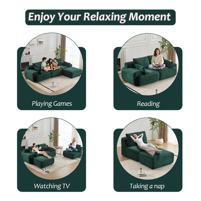 Cloud Modular Sectional Sofa,Corduroy Fabric,Extra Deep Loveseat,No Assembly Required,Green