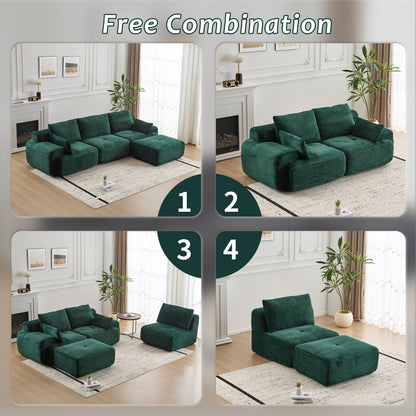 Cloud Modular Sectional Sofa,Corduroy Fabric,Extra Deep Loveseat,No Assembly Required,Green