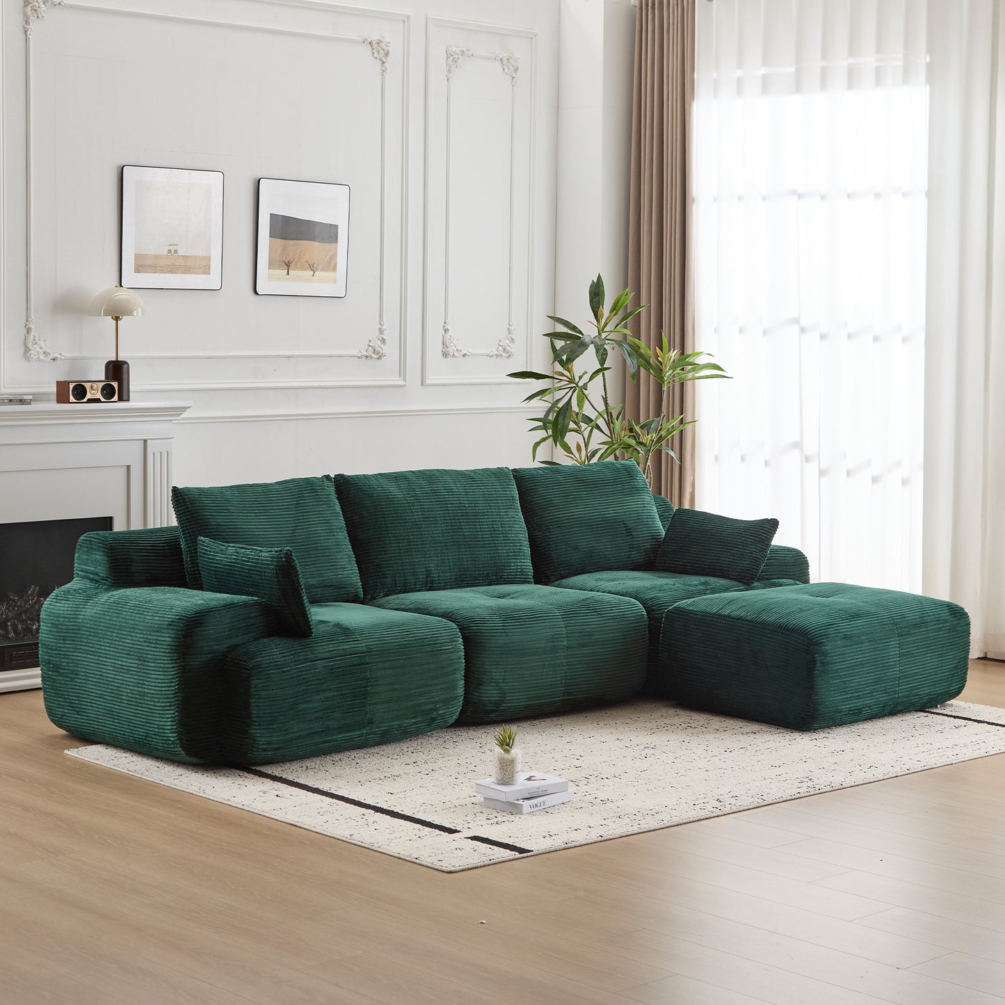 Cloud Modular Sectional Sofa,Corduroy Fabric,Extra Deep Loveseat,No Assembly Required,Green