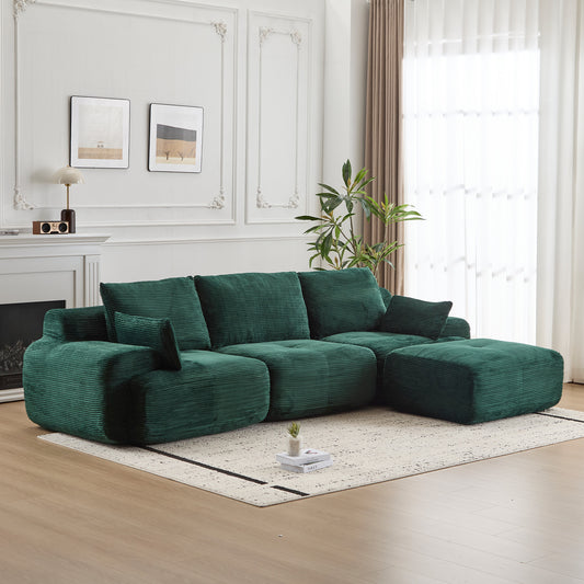 Cloud Modular Sectional Sofa,Corduroy Fabric,Extra Deep Loveseat,No Assembly Required,Green