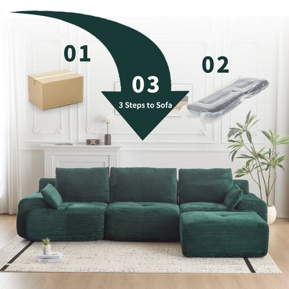 Cloud Modular Sectional Sofa,Corduroy Fabric,Extra Deep Loveseat,No Assembly Required,Green