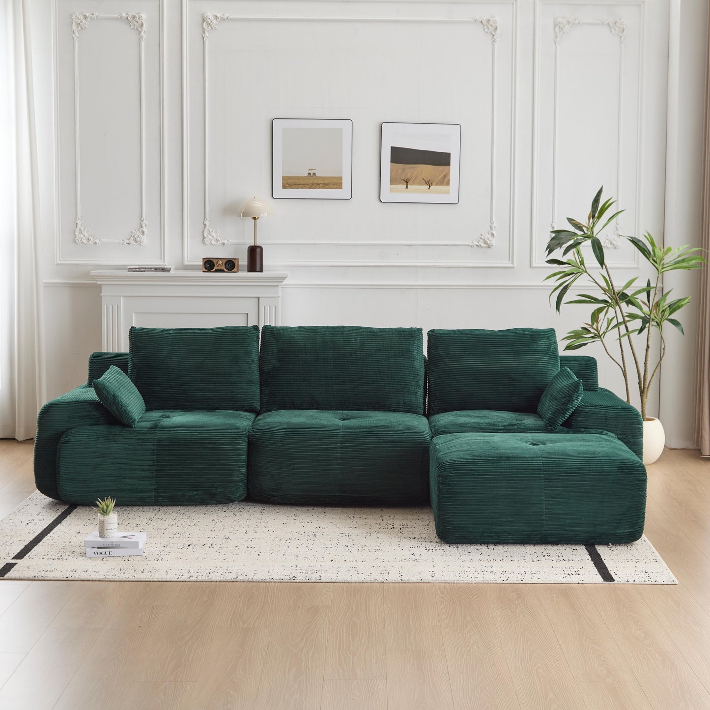 Cloud Modular Sectional Sofa,Corduroy Fabric,Extra Deep Loveseat,No Assembly Required,Green